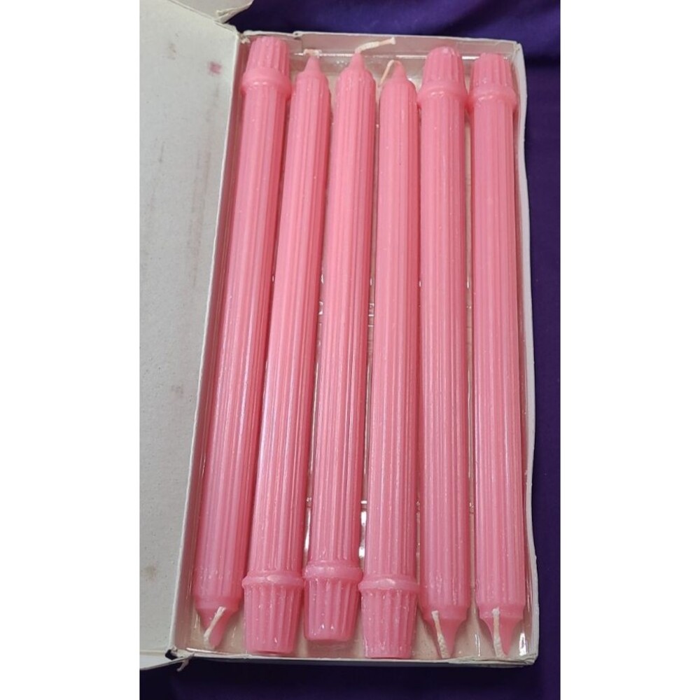 Lot of 6 Pink 12" groved Partylite Dinner Candles VTG Made in USA New